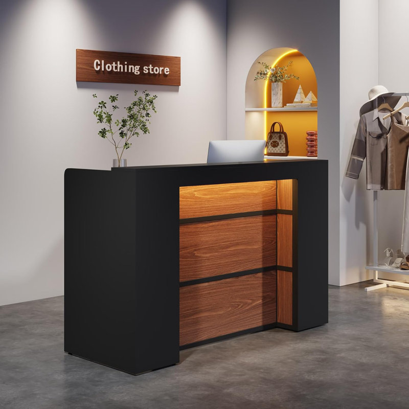 Jacon Rectangular Reception Desk, Black/Walnut