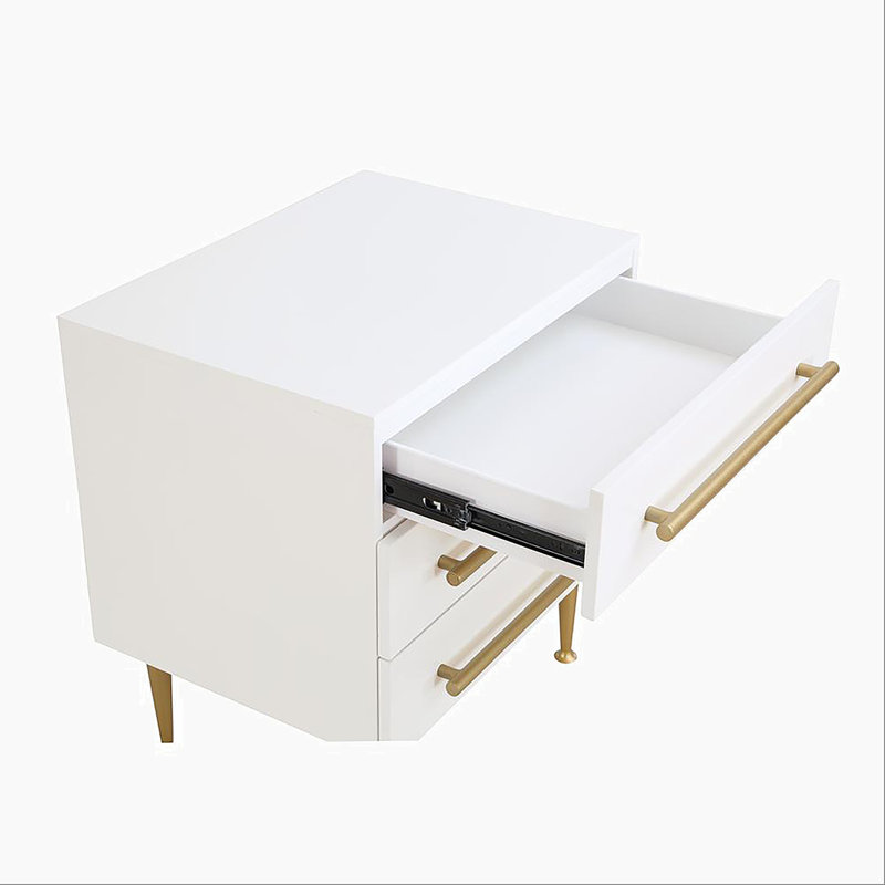 Table de chevet à 3 tiroirs Modern, Doré / Blanc