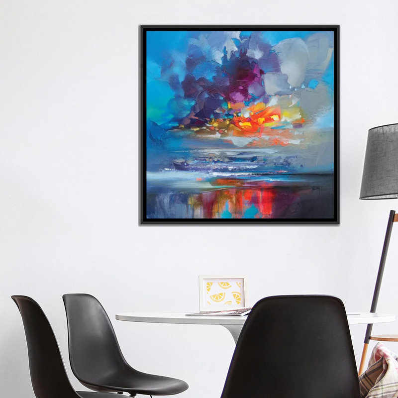 « arisaig orange », impression sur toile, H 18 po x l 18 po x P 1,5 po, Toile avec cadre noir, Pas de tapis