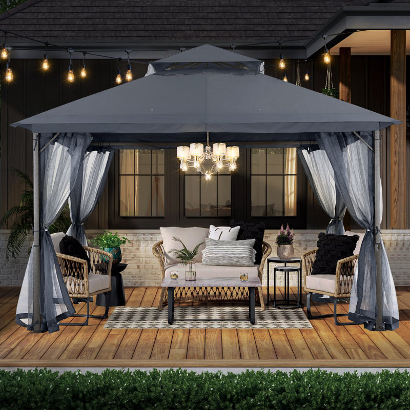 Steel Patio Gazebo The Soft Roof, Gray, 110" H x 156" W x 132" D