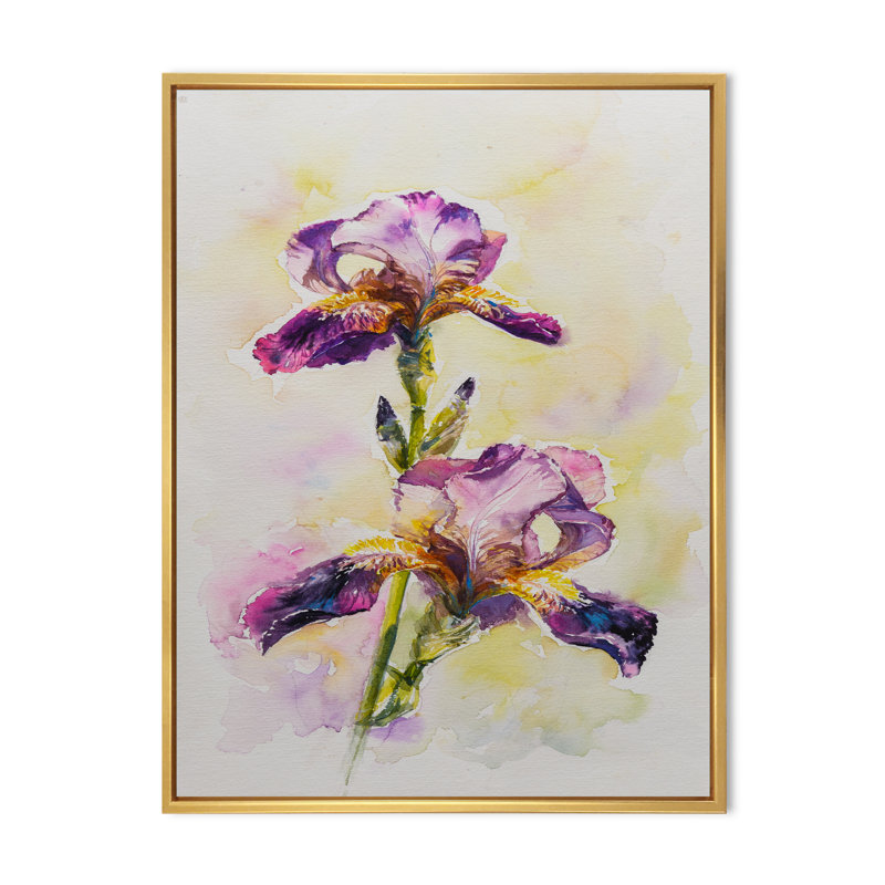 Aquarelle Iris fleur rose - décoration murale traditionnelle sur toile, H 32 po x l 16 po x P 1 po