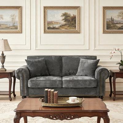 2-Seat Chenille Fabric Cozy Couch Loveseat Sofa with Nailhead Trim and Rolled Arms