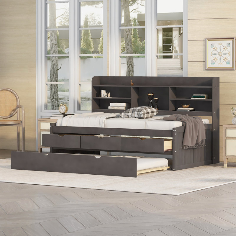 Lit avec rangement gigogne, Brun antique, Simple