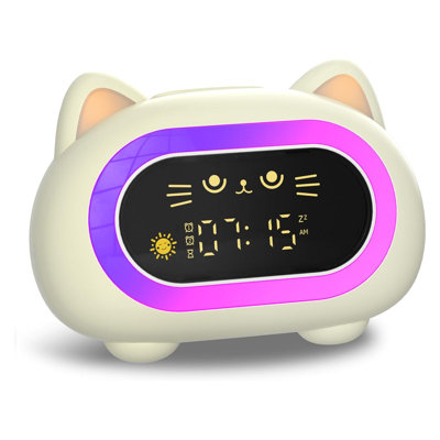 Réveille-matin crème, blanc et blanc pour chat, 10 lumières veilleuses avec verrou enfant