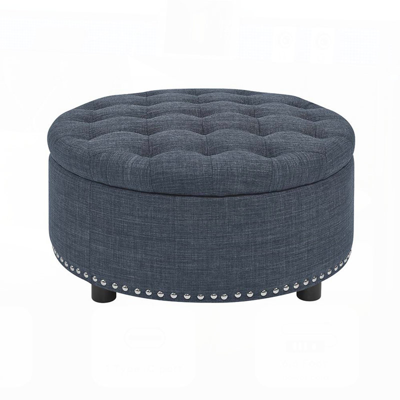 Tufted Storage Ottoman with Nailhead Trim, Durable Linen Upholstery, and Versatile Functionality for Living Rooms and Bedrooms