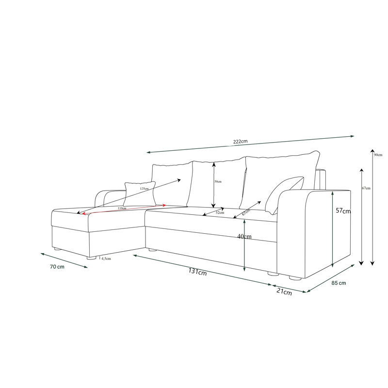 Stafon 3 Seater Corner Sofa , White /Dark gray - Rainbow27 /Rainbow31, Left -sided