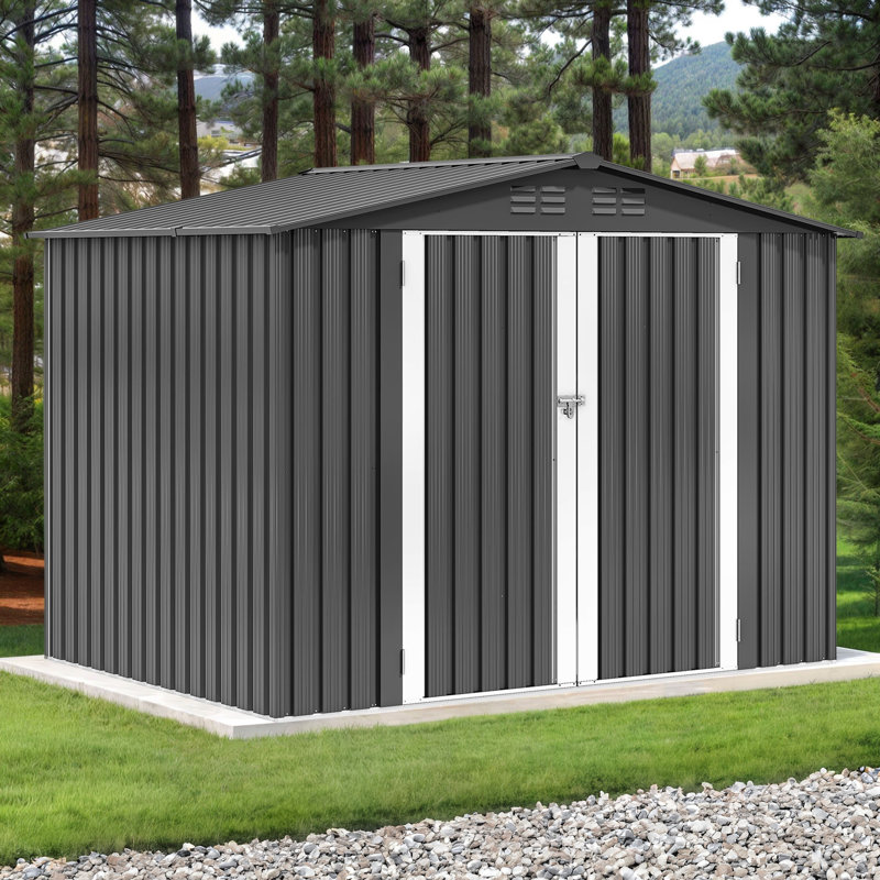 7.2 ft. W x 5 ft. D Galvanized Steel Storage Shed, Dark Gray/White