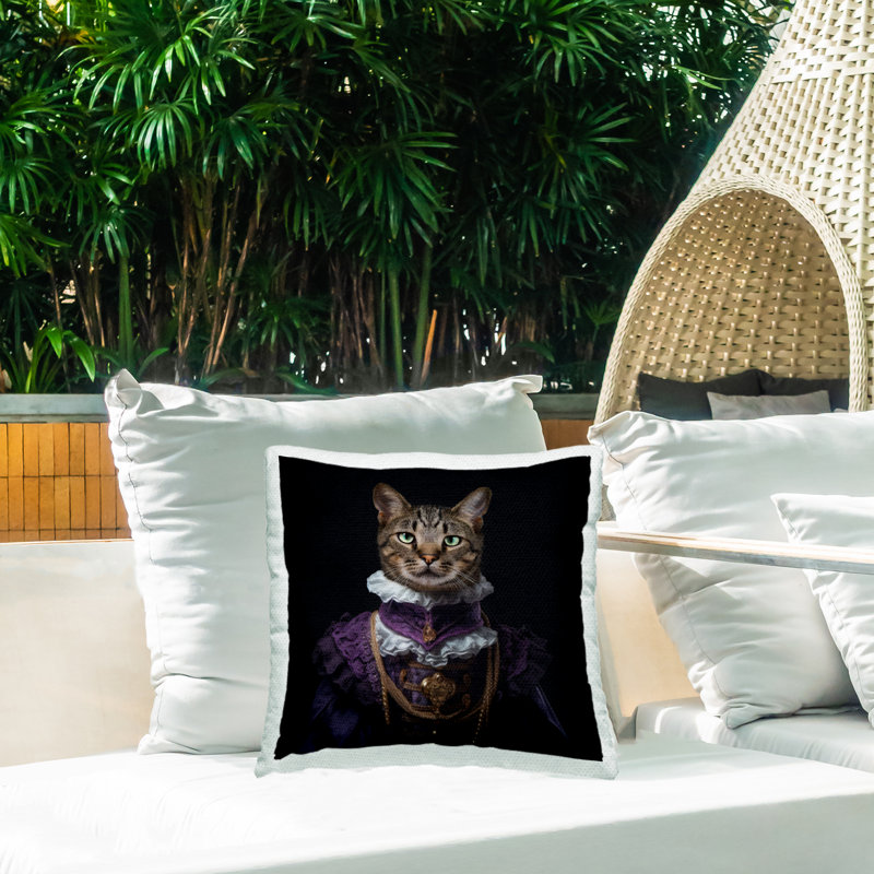 Design de coussin d'extérieur imprimé Lady of Paws & Prestige par Kelley Parker, Carré 18 po, Chat noir / mauve