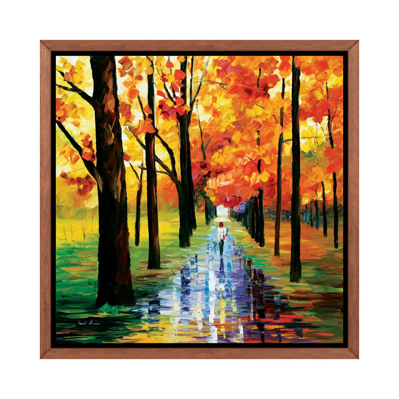 «Yellow Rain» par 5by5collective - impression d'art graphique, H 26 po x l 26 po x P 1,5 po, Toile classique avec cadre brun