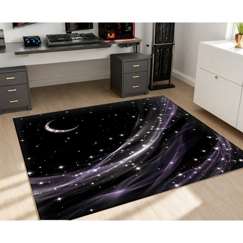 Tapis lavable à la machine avec envers antidérapant Night Sky Starry Moon, Rectangle 5 pi 3 po x 3 pi 3 po (160 x 100 cm)