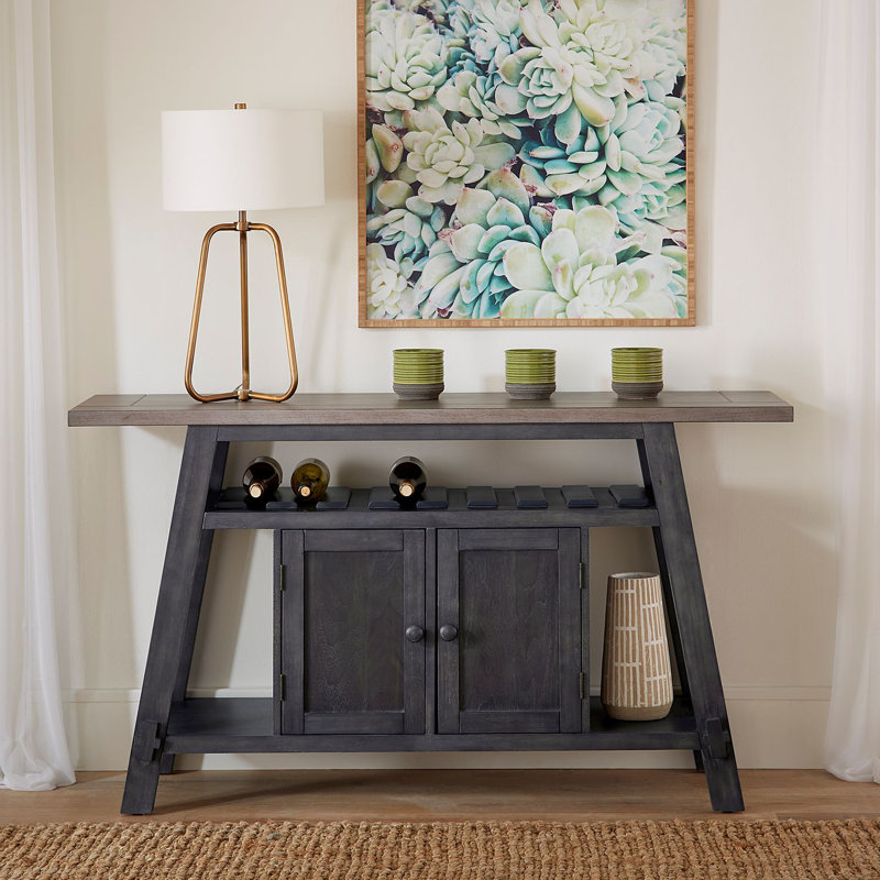 Aljona 60'' Solid Wood Top Console Table, Dark Gray
