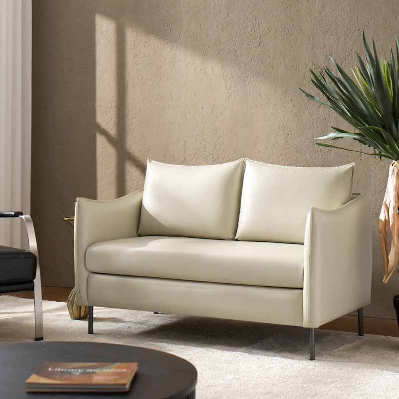 Causeuse rembourrée en cuir Paolo, Beige
