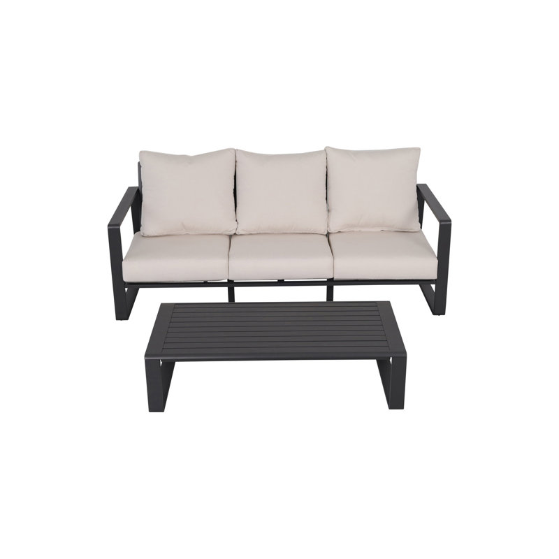 Canapé trois places + table basse rectangulaire, coussins beiges JM 9017, Beige