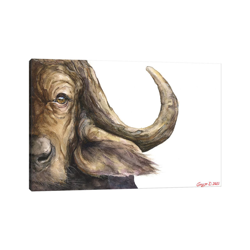 Cape Buffalo 1 Piece Painting on Canvas, 66.04cm H x 101.6cm W x 3.81cm D, Wrapped Canvas