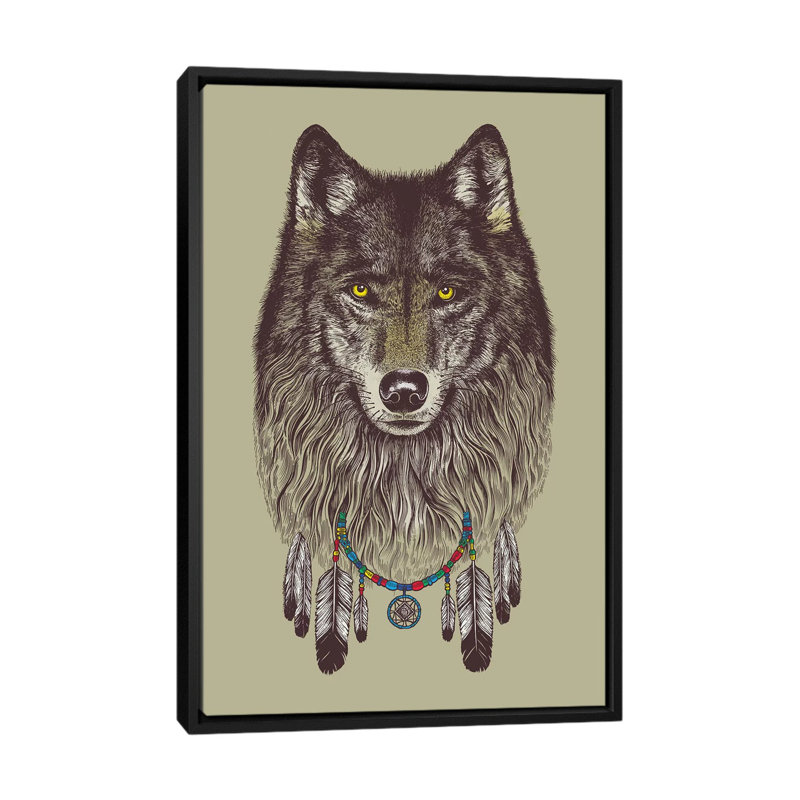 « loup rêves », impression sur toile, H 60 po x l 40po x P 1,5 po, Toile avec cadre noir, Pas de tapis
