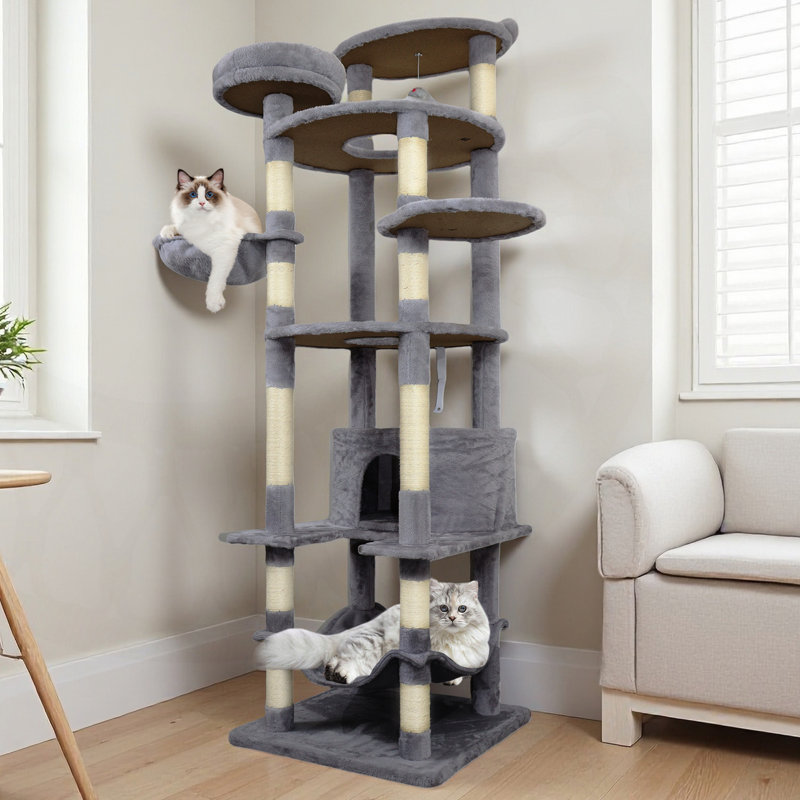 Tour pour arbre à chat de 78 pouces avec condo, hamac, poteaux à griffer et plateforme supérieure pour les foyers multi-chats.