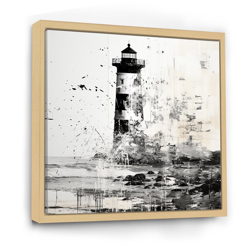 Mystérieux phare noir et blanc, H 24 po x l 24 po x P 1 po, Cadre naturel flottant