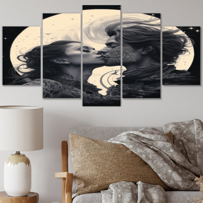 «Twin Flame Love Story Tender Couple III» - décoration murale couple - 5 panneaux