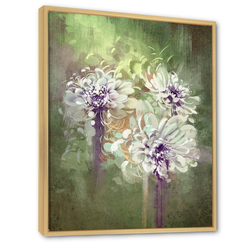 «Abstract Flowers on Grunge», reproduction d'art sur toile, H 20 po x l 12 po x P 1 po, Cadre flottant brun