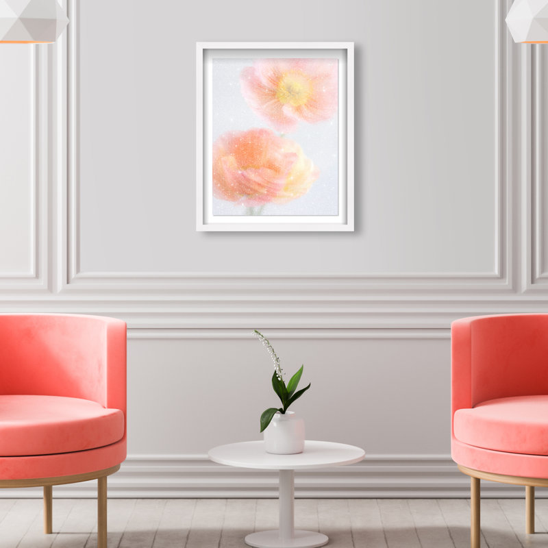 Hazy Camelias Print by Oliver Gal, 17.5"H x 21.5"W, White Shadowbox