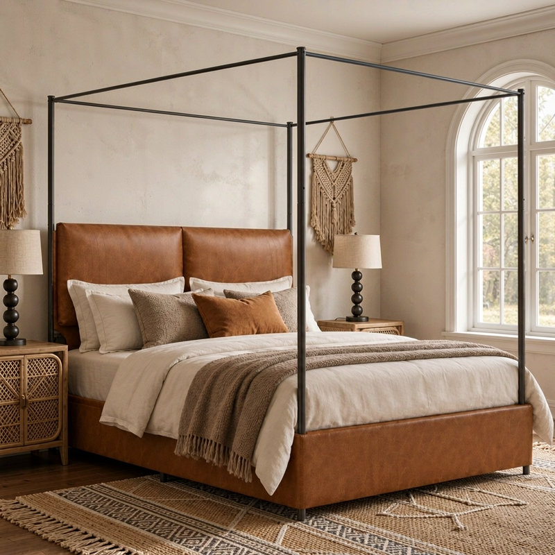 Upholstered Vegan Leather Bed
