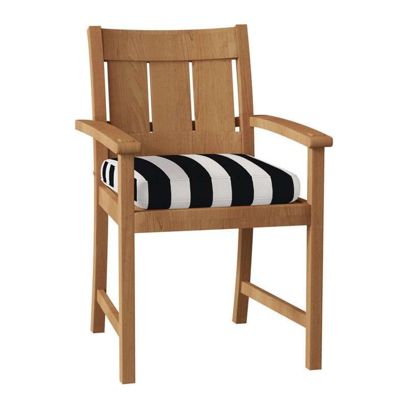 Croquet Teak Patio Dining Armchair with Cushions, Natural Teak, Cabana Stripe Midnight, Welt