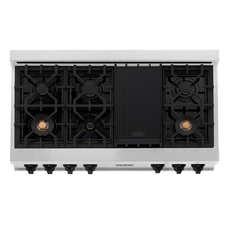 ZLINE Autograph Edition 48" Porcelain Rangetop with 7 Gas Burners in Fingerprint Resistant Accents