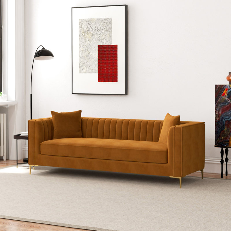 Jacqueline 90.5'' Velvet Sofa, Cognac Tan Velvet