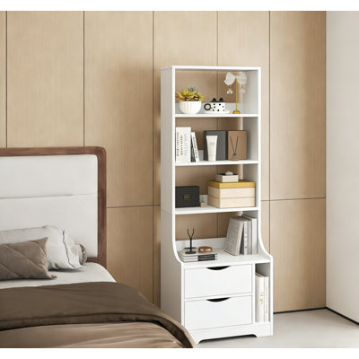 All 3-Tier Nightstand with Bookshelf & Dual Drawers – Slim Vertical Storage for Bedroom Corners