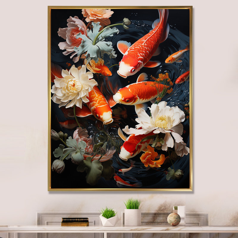 Vilnius Asian Art Infinite Koi I Framed On Canvas Print, Gold Floater Framed, 44" H x 34" W x 1.5" D