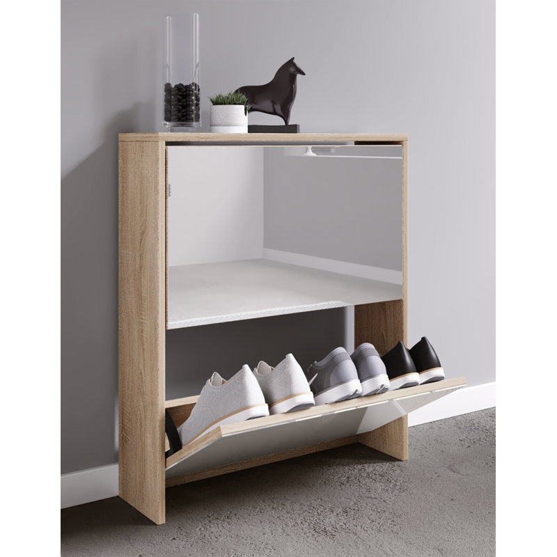 6 Pair Shoe Storage Cabinet, Honey oak