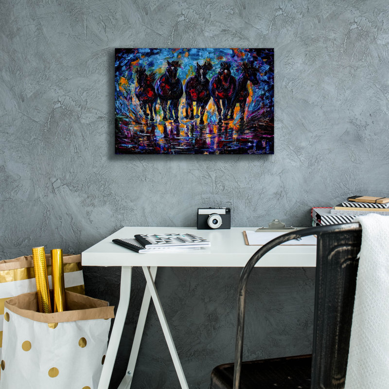 "Chevaux sauvages en liberté" par Lena Owens, H 12 po x l 18 po x P 0,75 po