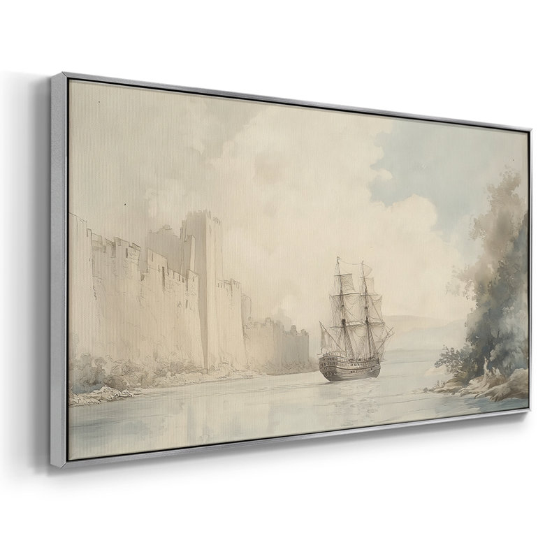 Série nautique-Lxxv- Toile tendue avec châssis tendue - Prêt à accrocher, H 21 po x l 41 po, Argent argent
