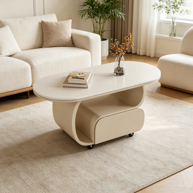 Table basse Nordic, H 19,68 po x L 31,49 po x l 15,74 po, Blanc / Crème