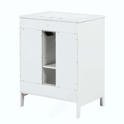 Meuble-lavabo avec lavabo, meuble-lavabo avec deux tiroirs et porte, tablette réglable, bois massif et panneau de fibres à densité moyenne