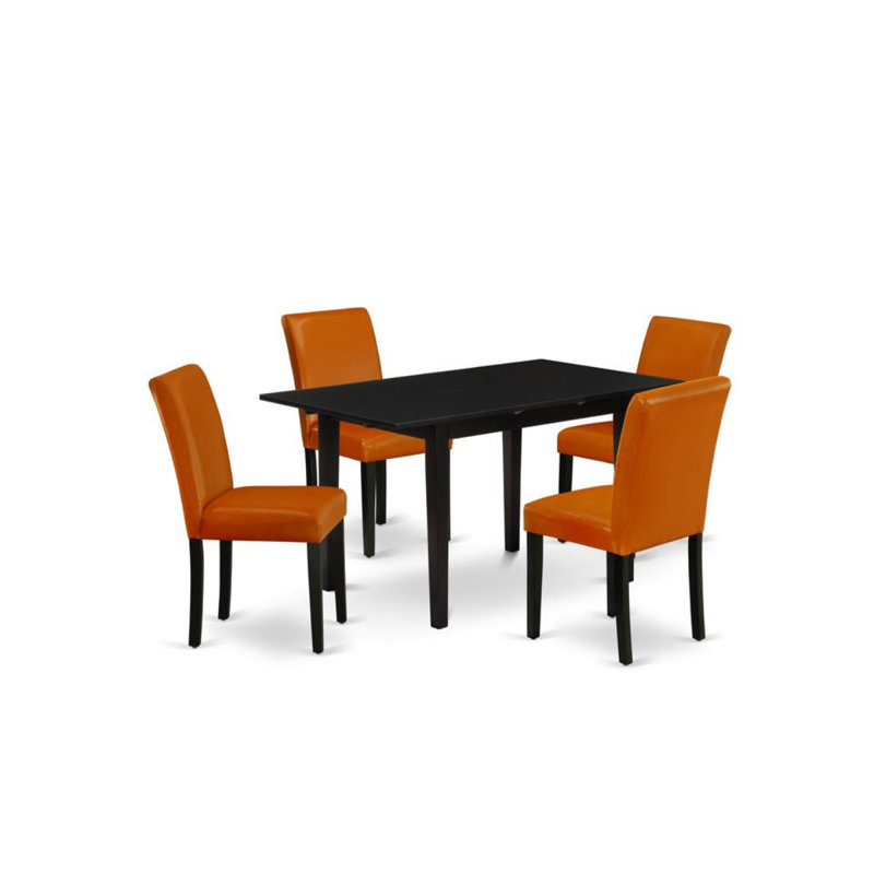Ensemble de table de salle à manger 5 pièces comprenant une table de salle à manger rectangulaire avec feuille papillon et 4 chaises Parson en simili cuir