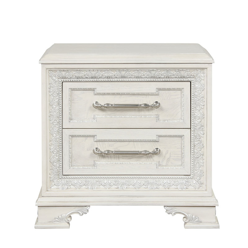 Table de chevet avec USB, blanc crème