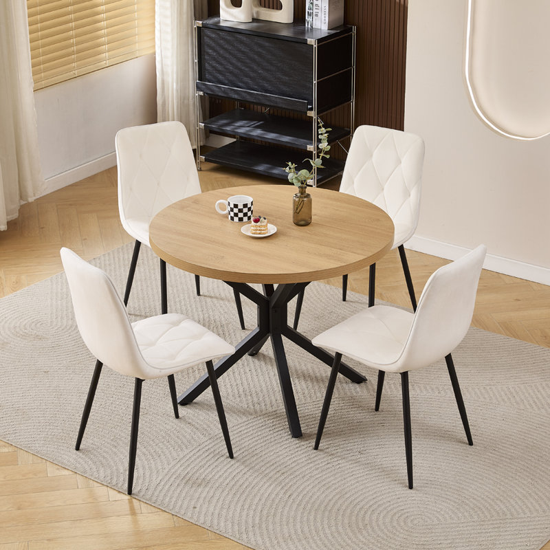 Dining Set, Argyle Grid White Velvet Chairs#4
