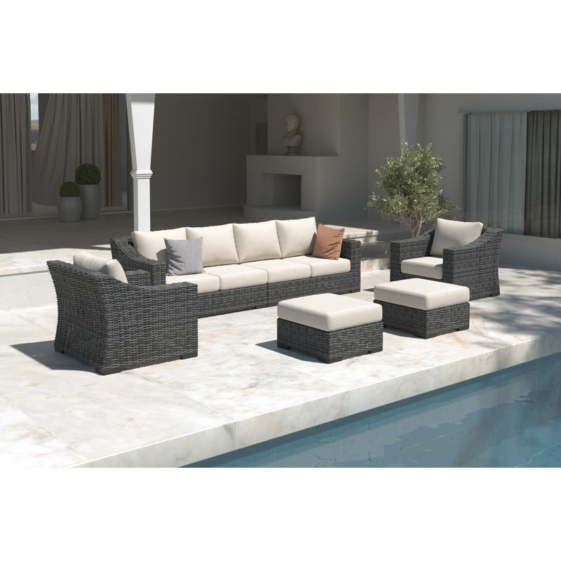 Eloisa Wicker 8 - Person Patio Conversation Sets with Cushions, Gray