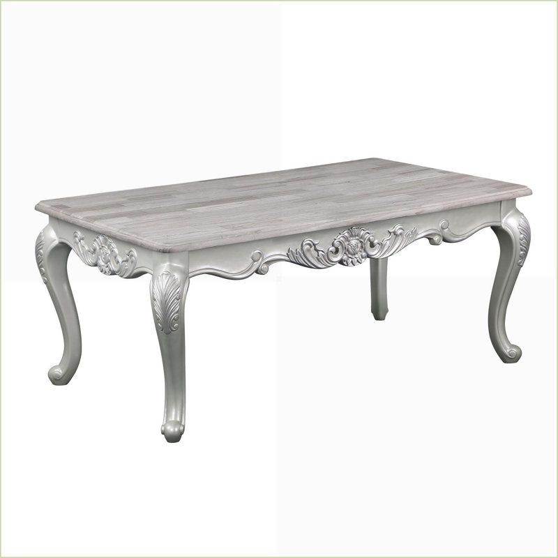 Table basse traditionnelle en bois avec finition champagne argentée pour le salon, aucun assemblage requis