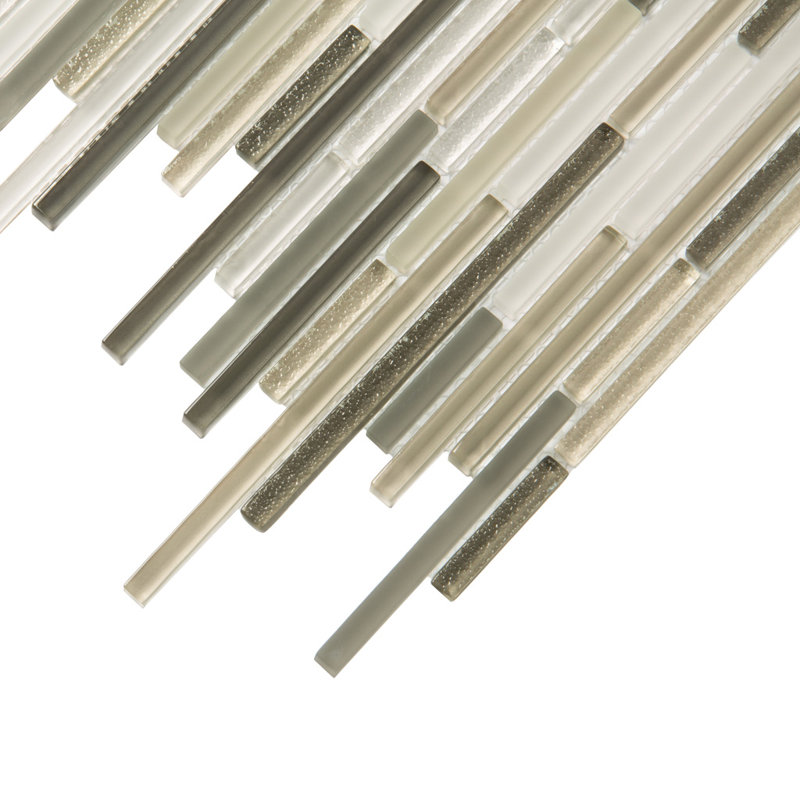 Waterfall Linear Glass And Metal Mosaic Tile, White/Beige