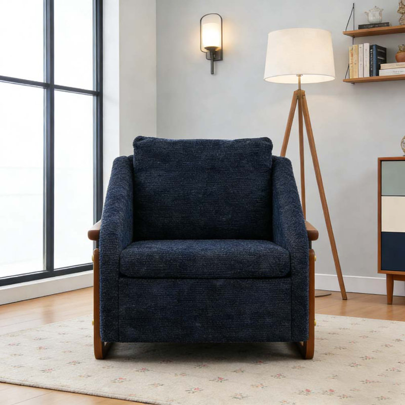 Fauteuil en tissu d'ameublement Chenille, Bleu