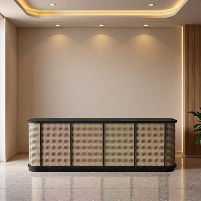 Elegant 110.23-Inch Front Desk and Retail Counter with Built-in Storage – Perfect for Modern Retail and Office Spaces