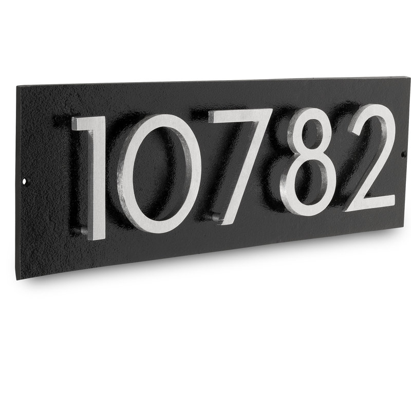 Panneau d'adresse flottant sur la pelouse sur 1 ligne, Aluminium brossé, Oui, Noir