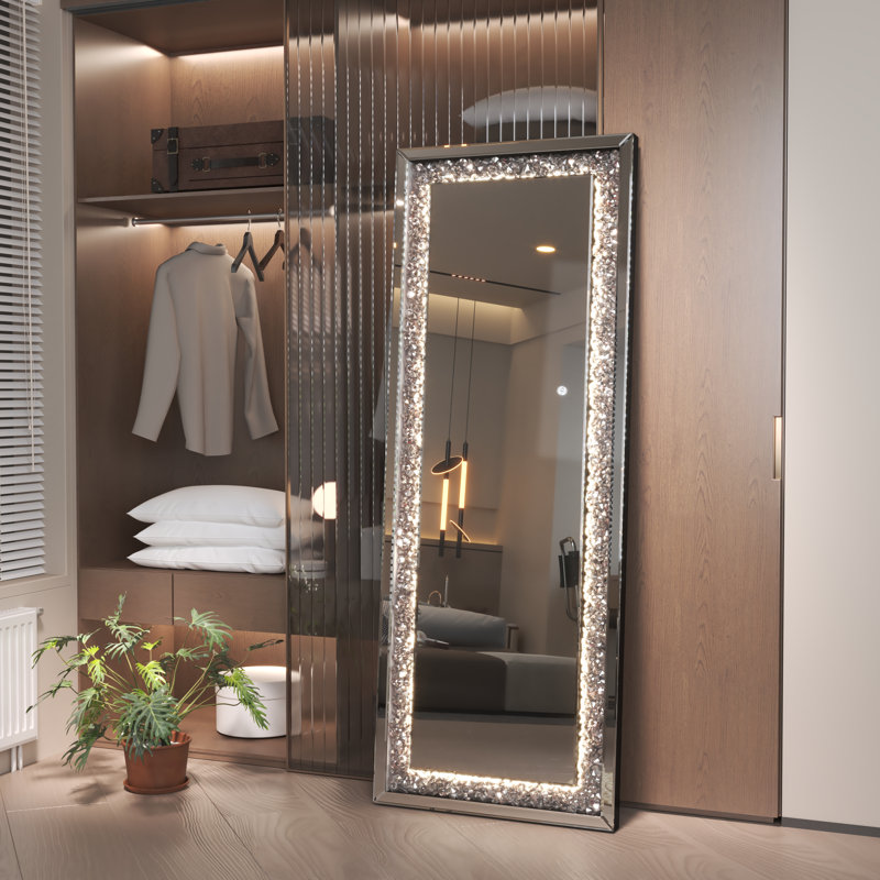 Full Length Mirror with Lights and Crystal Crush Diamond Over The Door,Wall mirror with 3-Year Warranty