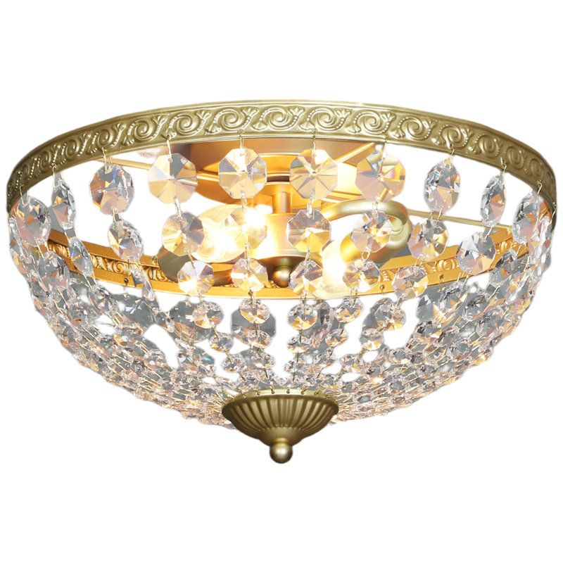 HOMCOM Crystal Chandelier Ceiling Light 2-Light Flush Mount, Gold