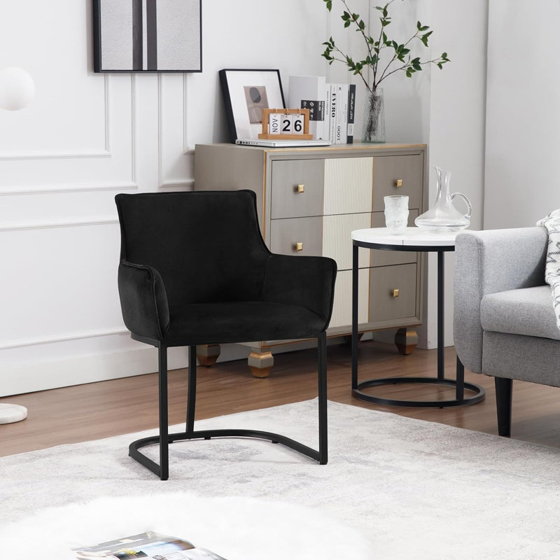 46.5cm H Velvet Upholstered Upholstered Back Cantilever Chair, Black