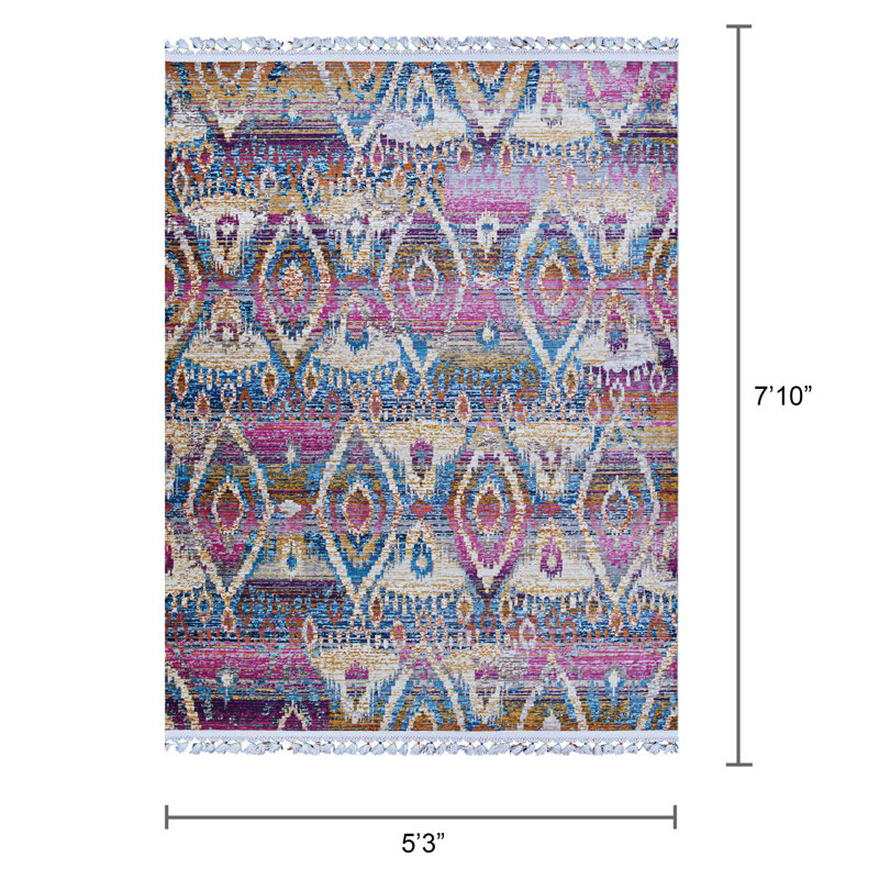 Tapis rose Marlana Ikat, Rectangle 5 pi 3 po x 7 pi 10 po