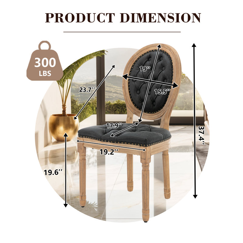 Ensemble de chaises de salle à manger à garniture cloutée style français (ensemble de 2), Noir