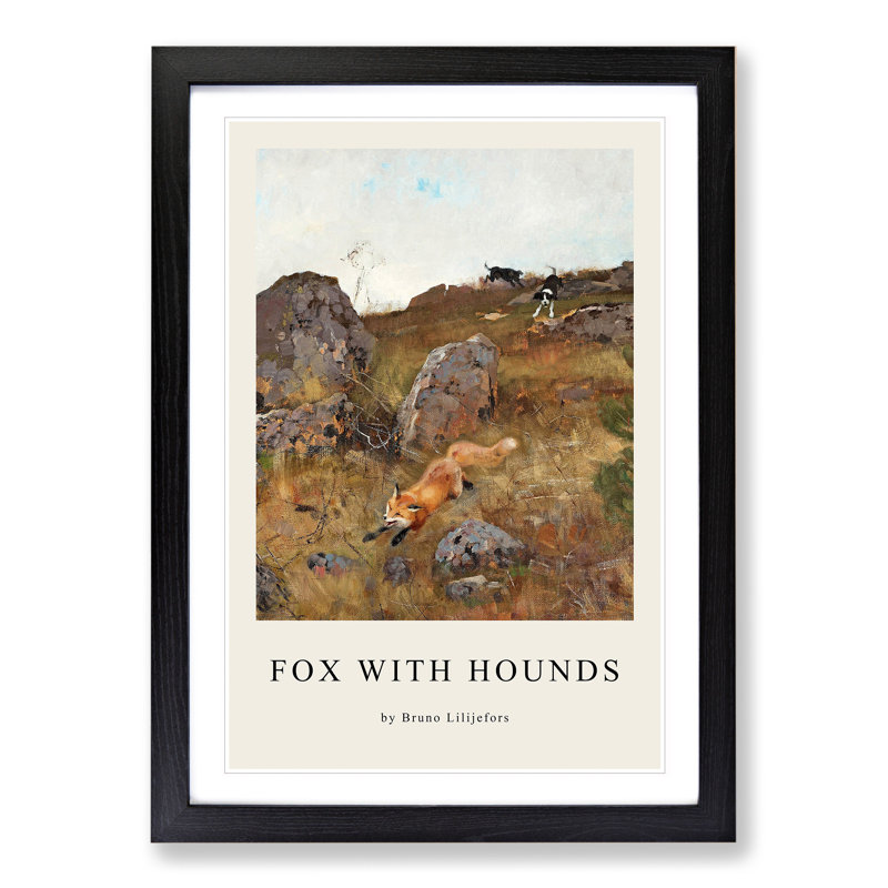 Fox And Hunting Dogs Vol.2 by Bruno Liljefors - Single Picture Frame Print, Black Framed, 65cm H x 48cm W x 2cm D